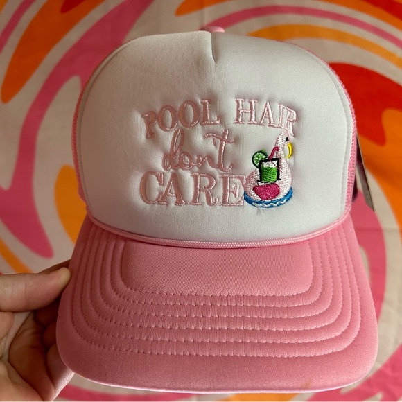 CC Beanie Light Pink Trucker Hat with Custom Embroidery “Pool Hair Don’t Care” - Picture 1 of 7